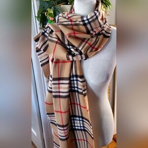 Elegant Checkered Tan Scarf